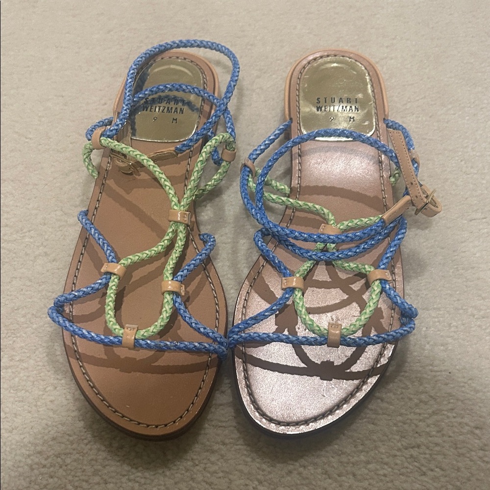 Stuart Weitzman Braided Blue and Green Sandals